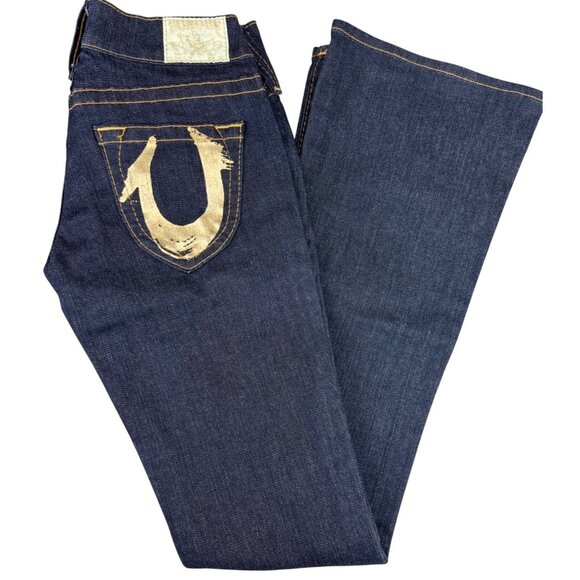 True Religion Pants - True Religion Bobby Womens 25 Dark Wash Flare Jeans NWOT White Gold Tag Made-USA